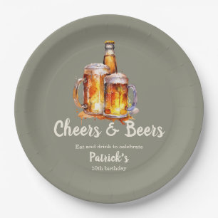 Cheers and Beers Glass Bottle 50th Birthday Paper Plate