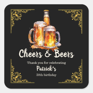 Cheers and Beers Glass Bottle 50th Birthday Square Sticker