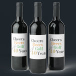 Cheers and Beers Golf 40th Birthday Party Wine Label<br><div class="desc">This is a cool and modern, 40th birthday, golf party design. It is a simple, minimal design, in classic black and white with gold, orange and green coloured typography. Perfect for a cool and fun, golf and beer themed, 40th birthday party. This design is fully customisable, simply use the personalise...</div>