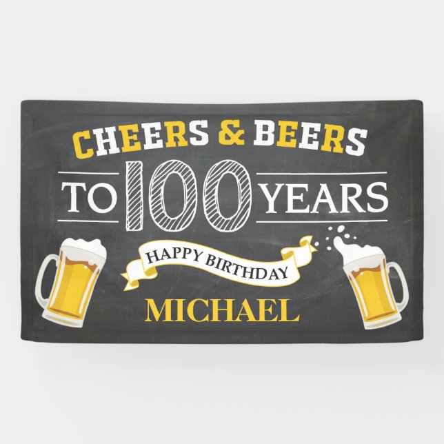 Cheers and Beers Happy 100th Birthday Banner (Horizontal)