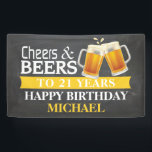Cheers and Beers Happy 21st Birthday Banner Yellow<br><div class="desc">Cheers and Beers Happy 21st Birthday Banner Yellow. For further customisation,  please click the "Customise it" button and use our design tool to modify this template.</div>