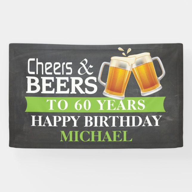 Cheers and Beers Happy 60th Birthday Banner Green (Horizontal)