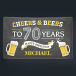 Cheers and Beers Happy 70th Birthday Banner<br><div class="desc">Cheers and Beers Happy 70th Birthday Banner. For further customisation,  please click the "Customise it" button and use our design tool to modify this template.</div>