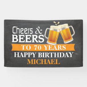 Cheers and Beers Happy 70th Birthday Banner Orange