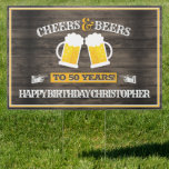 Cheers and Beers Happy Birthday Garden Sign<br><div class="desc">Bright and colourful fun yard sign for your adult birthday celebration! This sign features two clanking ice cold beer steins with the "cheers and beers" sentiment to your birthday party festivities. Set on a faux wood, rustic style bar or saloon sign type background. This great sign also makes a memorable...</div>