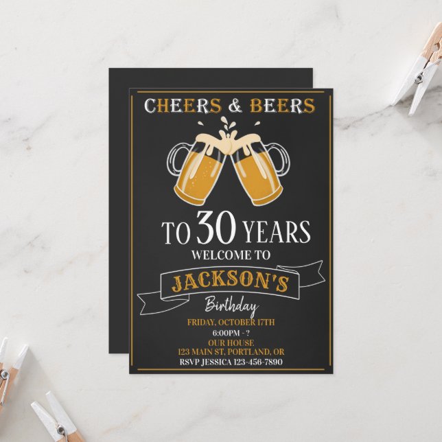 Cheers and beers invitation Adult birthday party (Front/Back In Situ)
