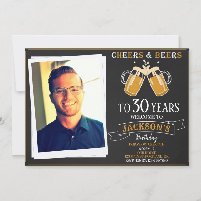 Cheers and beers invitation photo Adult birthday (Front)