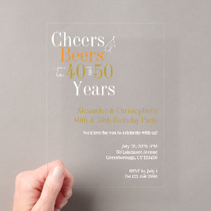 Cheers and Beers Joint Birthday Party Acrylic Invitations