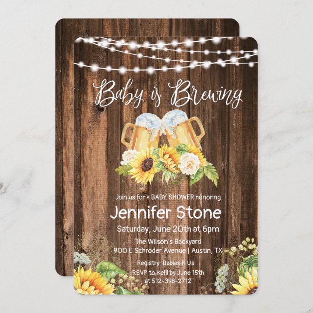 Cheers and Beers Rustic Baby Shower Invitation (Front/Back)