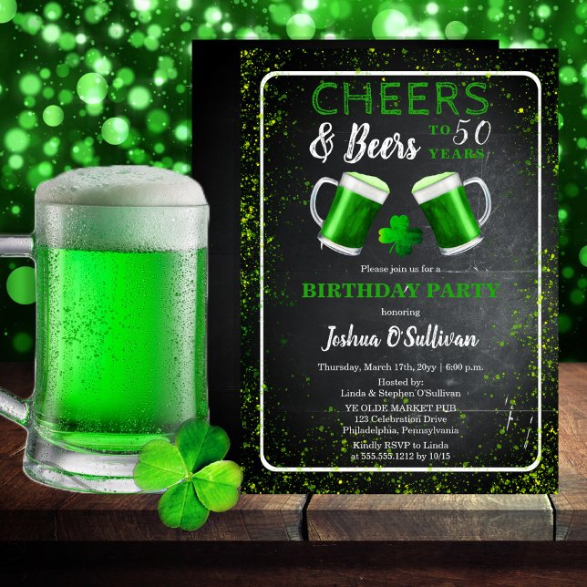 Cheers and Beers St. Patricks 50th Birthday Party Invitation (Creator Uploaded)