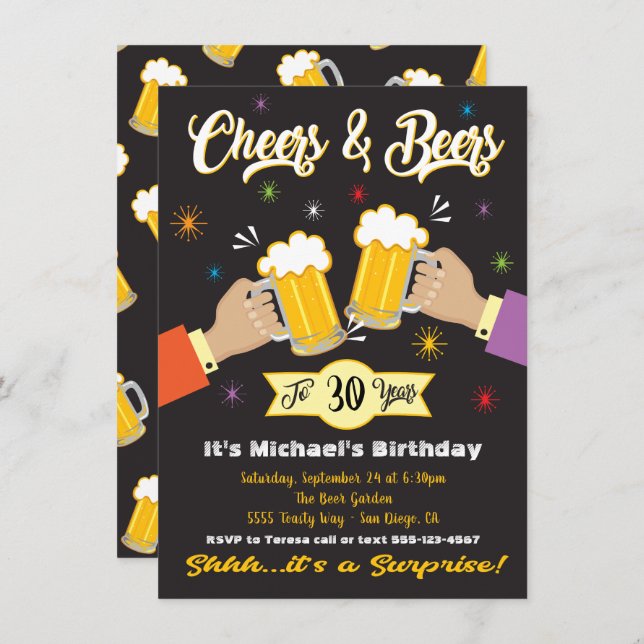 Cheers and Beers Surprise Party Invitation (Front/Back)