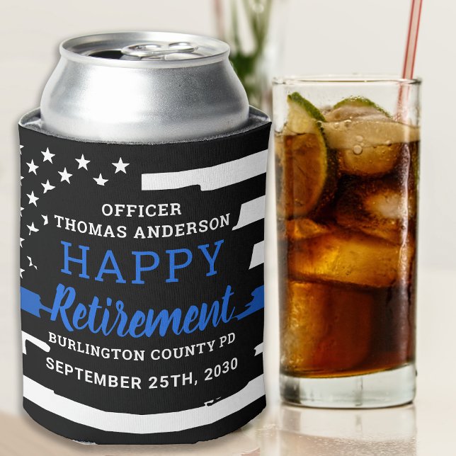 Cheers And Beers Thin Blue Line Police Retirement  Can Cooler (Creator Uploaded)