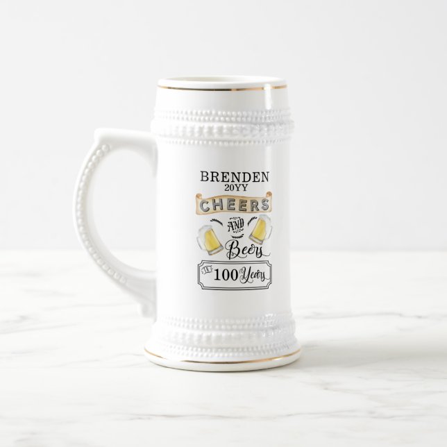 Cheers and Beers to 100 Years Birthday Beer Stein (Left)