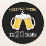 Cheers and Beers to 20 Years Round Paper Coaster<br><div class="desc">Cheers and Beers to 20 Years Coaster</div>