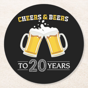 Cheers and Beers to 20 Years Round Paper Coaster