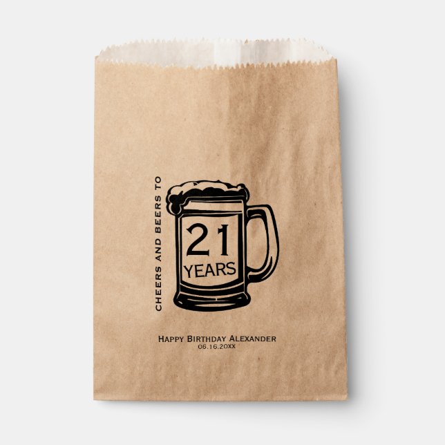 Cheers and Beers to 21 Years Birthday Party Favour Bags (Front)