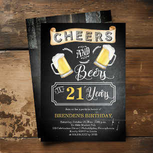 Cheers and Beers to 21 Years Birthday Party Invitation