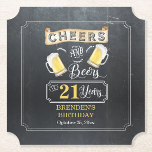 Cheers and Beers to 21 Years Birthday Party Paper Coaster