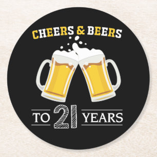 Cheers and Beers to 21 Years Round Paper Coaster