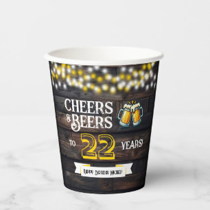Cheers and Beers to 22 Years Rustic Birthday Paper Cups