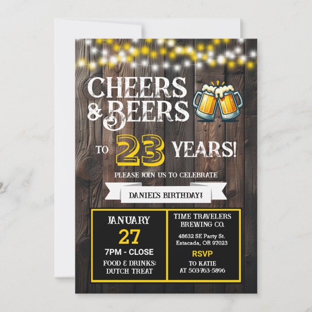 Cheers and Beers to 23 Years Brewery Birthday Invitation (Front)