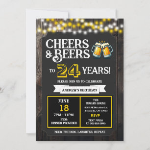 Cheers and Beers to 24 Years Backyard BBQ Birthday Invitation