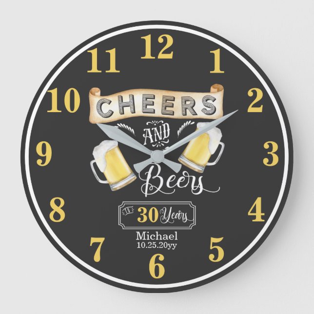 Cheers and Beers to 30 Years Birthday Large Clock (Front)
