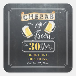 Cheers and Beers to 30 Years Birthday Party   Square Sticker