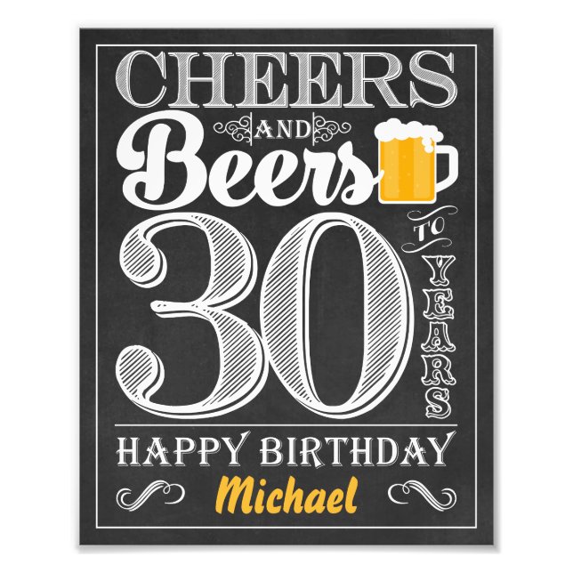 Cheers and Beers to 30 Years Happy Birthday Sign (Front)