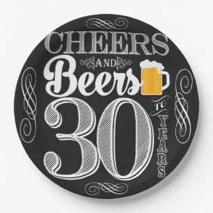 Cheers and Beers to 30 Years Paper Plates 9"