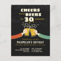 Cheers And Beers To 30 Years Retro Invitation
