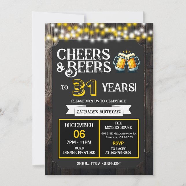 Cheers and Beers to 31 Years Surprise Backyard Invitation (Front)