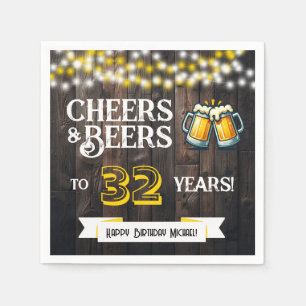 Cheers and Beers to 32 Years Rustic Birthday Party Napkin