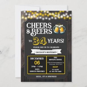 Cheers and Beers to 34 Years Surprise Backyard Invitation