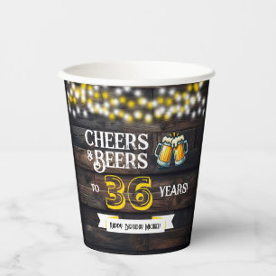 Cheers and Beers to 36 Years Rustic Birthday Paper Cups