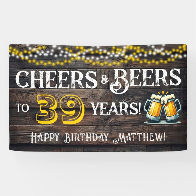 Cheers and Beers to 39 Years Birthday Party Banner (Horizontal)