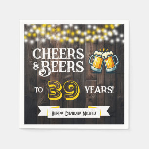 Cheers and Beers to 39 Years Rustic Birthday Party Napkin