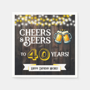 Cheers and Beers to 40 Years Rustic Birthday Party Napkin
