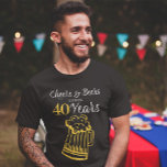 Cheers and beers to 40 years typography birthday T-Shirt<br><div class="desc">Informal and funny cheers and beers men forty birthday party personalised dark t-shirt with a fancy typography script and a big yellow doodle beer mug.               Suitable for any age or milestone birthday party. Easy to personalise by changing age and name!</div>