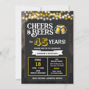 Cheers and Beers to 45 Years Backyard BBQ Birthday Invitation
