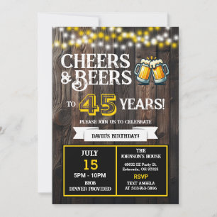 Cheers and Beers to 45 Years Backyard BBQ Birthday Invitation