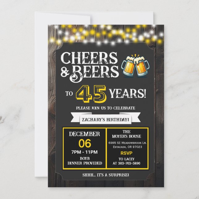 Cheers and Beers to 45 Years Surprise Backyard Invitation (Front)