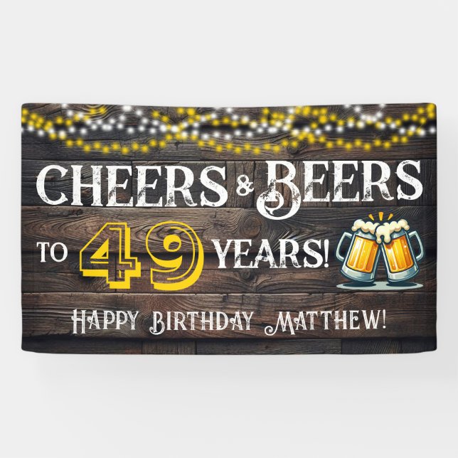 Cheers and Beers to 49 Years Birthday Party Banner (Horizontal)