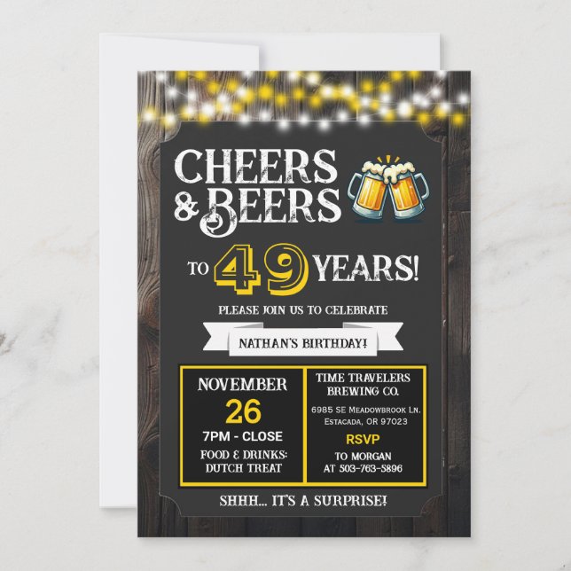 Cheers and Beers to 49 Years Surprise Brewery Invitation (Front)