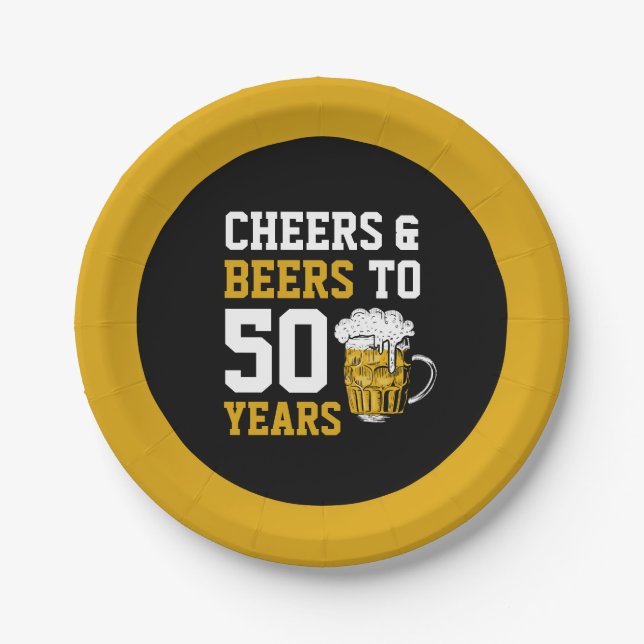 Cheers and beers to 50 Years 50th birthday Paper Plate (Front)
