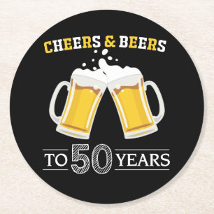 Cheers and Beers to 50 Years Round Paper Coaster