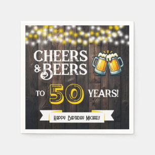 Cheers and Beers to 50 Years Rustic Birthday Party Napkin