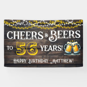 Cheers and Beers to 56 Years Birthday Party Banner