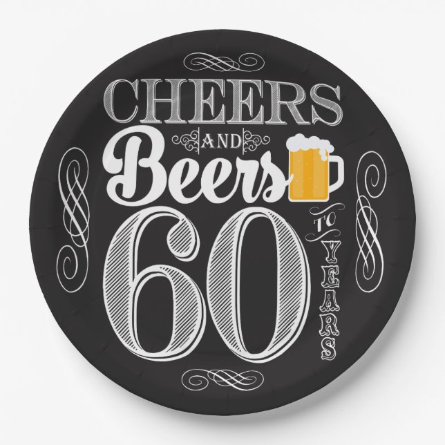 Cheers and Beers to 60 Years Paper Plates 9" (Front)