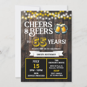 Cheers and Beers to 65 Years Backyard BBQ Birthday Invitation